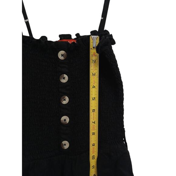 Y2K GUESS Linen Jumpsuit Sz S BLACK Smocked Tube Wide Leg Glam Goth Barbiecore - Picture 10 of 16